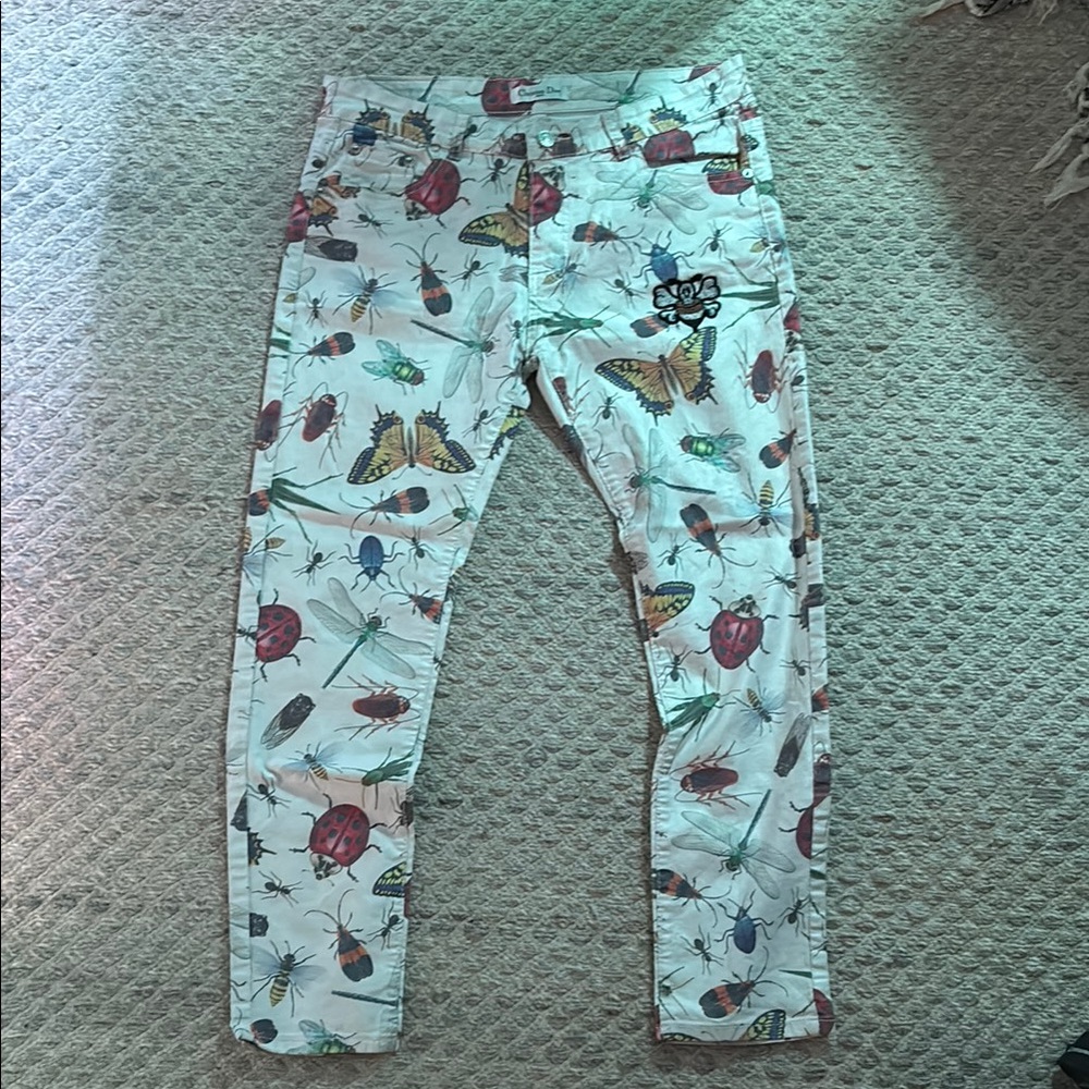 Dior Insect Print Pants with Red and Black Accents
